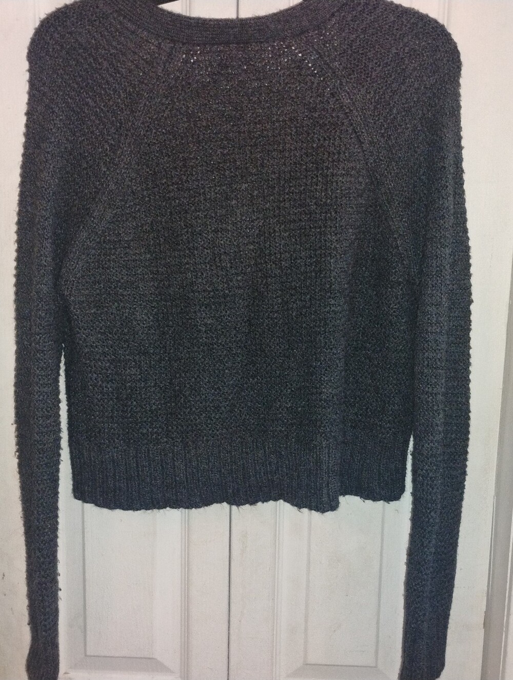 American Eagle Outfitters Dark Charcoal Gray Textured Cropped Cardigan - Picture 4 of 6
